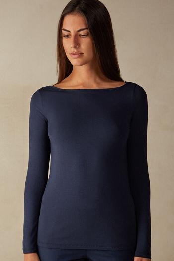 Intimssimi Long Sleeve Bateau Neck Top in Micromodal μπλε | GREGJ16613