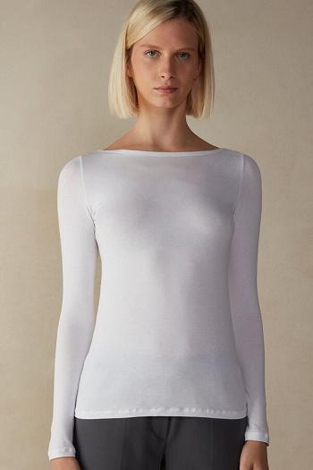 Intimssimi Long Sleeve Bateau Neck Top in Micromodal ασπρα | QGRUV70346