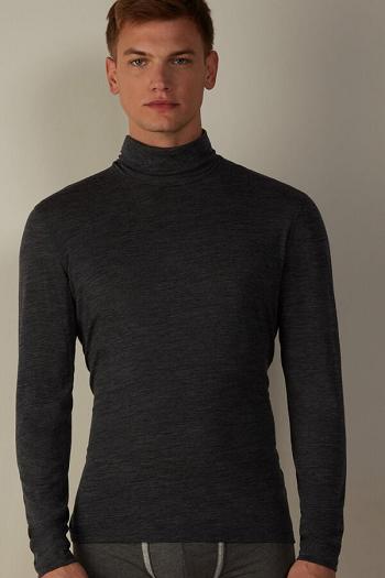 Intimssimi Long-sleeve High-Neck Merino-Μαλλί Top σκούρο γκρι | UGRTG68139