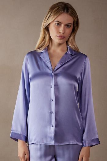 Intimssimi Mannish-Cut Jacket in Silk Satin Violet | GREAH17759