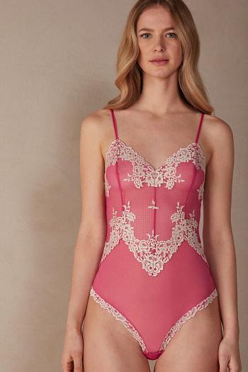 Intimssimi Pretty Flowers Tulle and δαντελα Bodysuit ροζ | GRXMI14654