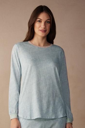 Intimssimi Romantic Cashmere Long Sleeve βαμβακερα Top ανοιχτο μπλε | PGRQX99440