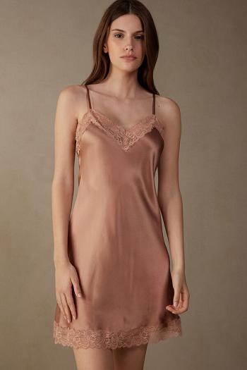 Intimssimi Silk Slip with δαντελα Insert Detail Natural | QGRUV50193