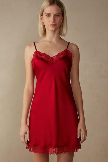 Intimssimi Silk Slip with δαντελα Insert Detail κοκκινα | SGRNY40548