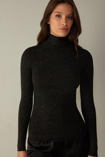 Intimssimi Turtleneck Top in Modal Light with Cashmere Lamé μαυρα | GRXMI65465