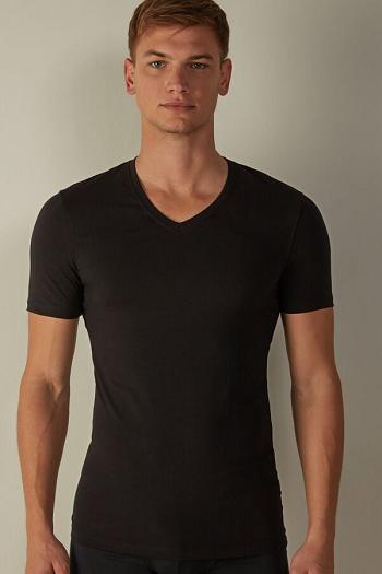 Intimssimi V-neck T-shirt in Stretch Supima® βαμβακερα μαυρα | GRDFL75188