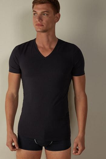 Intimssimi V-neck T-shirt in Stretch Supima® βαμβακερα μπλε | GRQCS53206