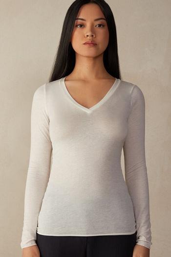 Intimssimi V-neck top in Modal Ultralight with Cashmere ασπρα | DGRVO68660