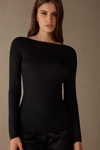 Intimssimi Βάρκας Neck Modal Cashmere Ultralight Top μαυρα | LGRTR55230