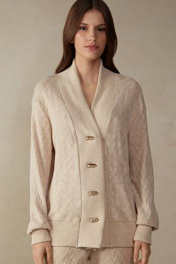 Intimssimi Χειμερινά Braid Long Sleeve Jacquard Cardigan Natural | GRQCS80959