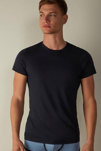 Intimssimi κοντο-Sleeve Crew-Neck T-Shirt in Extra-Fine Supima® βαμβακερα μπλε | BGRSD59982