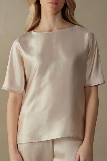 Intimssimi κοντο Sleeve Silk and Modal Top Natural | LGRTR24582