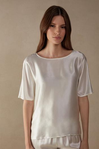 Intimssimi κοντο Sleeve Silk and Modal Top ασπρα | PGRQX27147