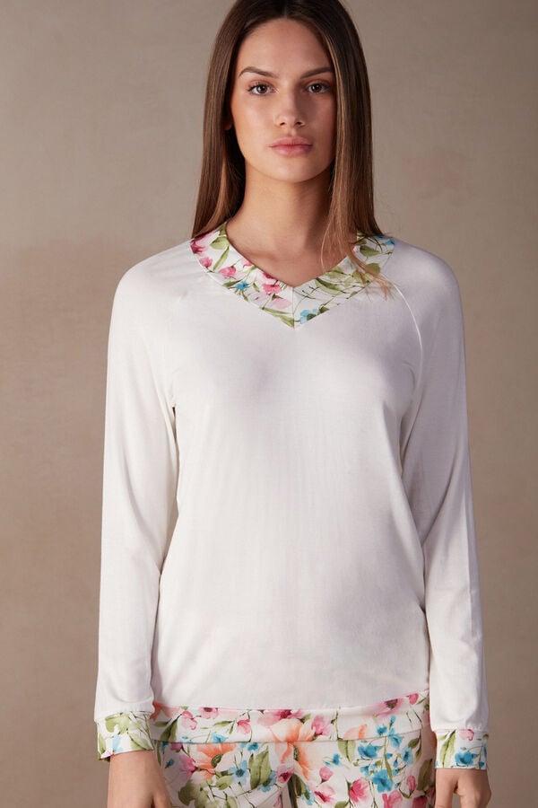 Intimssimi Botanical Lyrics Long Sleeve Modal Top ασπρα | GRZPD24377