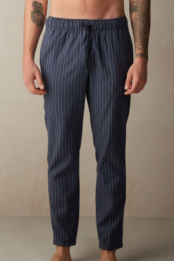 Intimssimi Full Length Pants in Denim Pinstripe Patterned Brushed Cloth μπλε | XGRGW19855