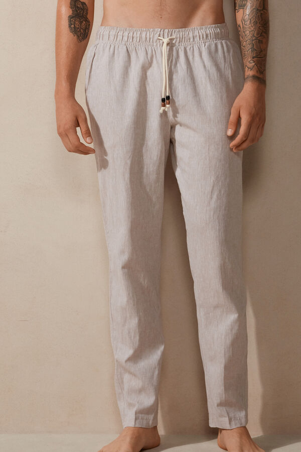 Intimssimi Linen and βαμβακερα Full Length Pants Natural | GRDFL94068