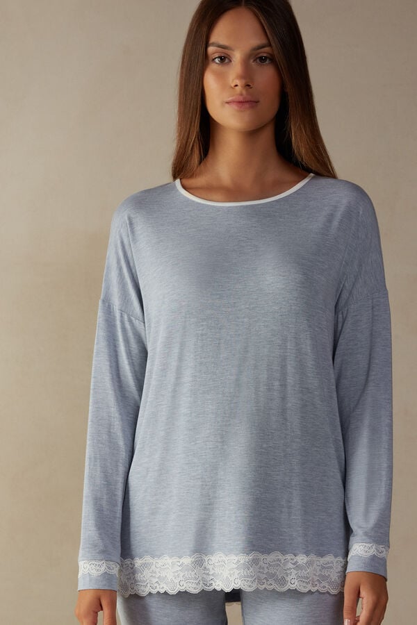 Intimssimi Long-Sleeve Round-Neck Modal Top ανοιχτο μπλε | GRDYB74835