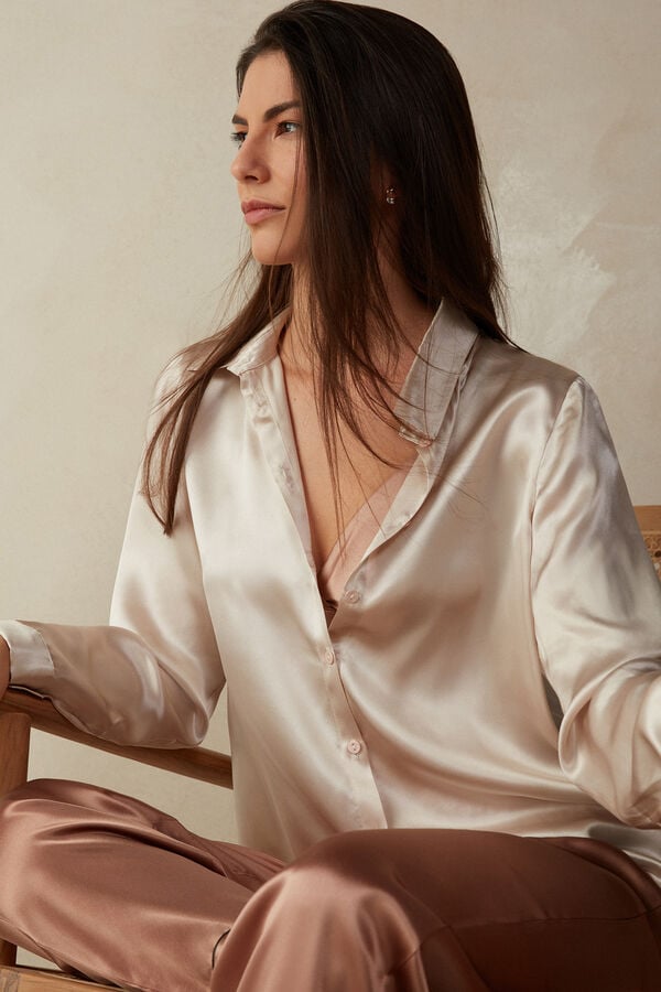 Intimssimi Long Sleeve Silk Shirt Natural | UGRTG86345