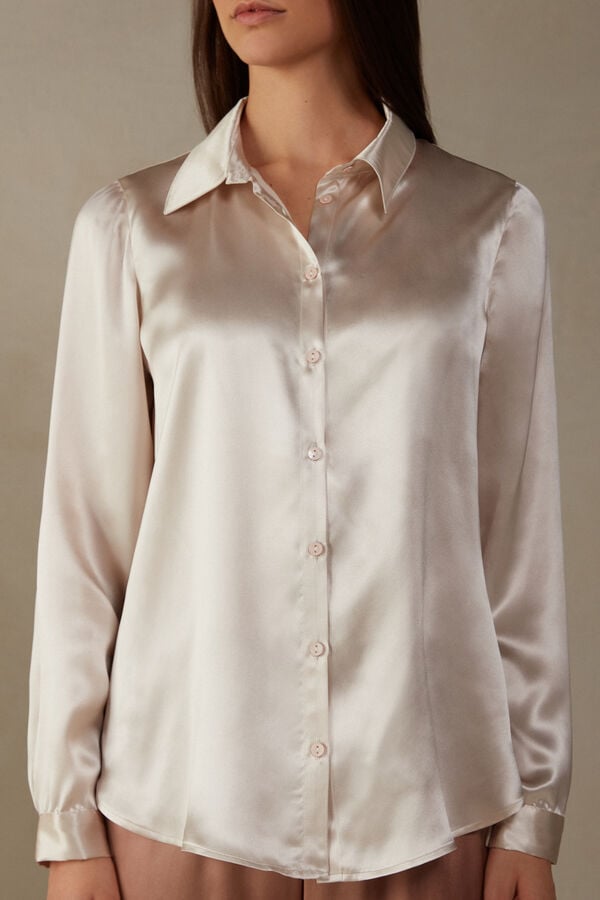 Intimssimi Long Sleeve Silk Shirt Natural | UGRTG86345