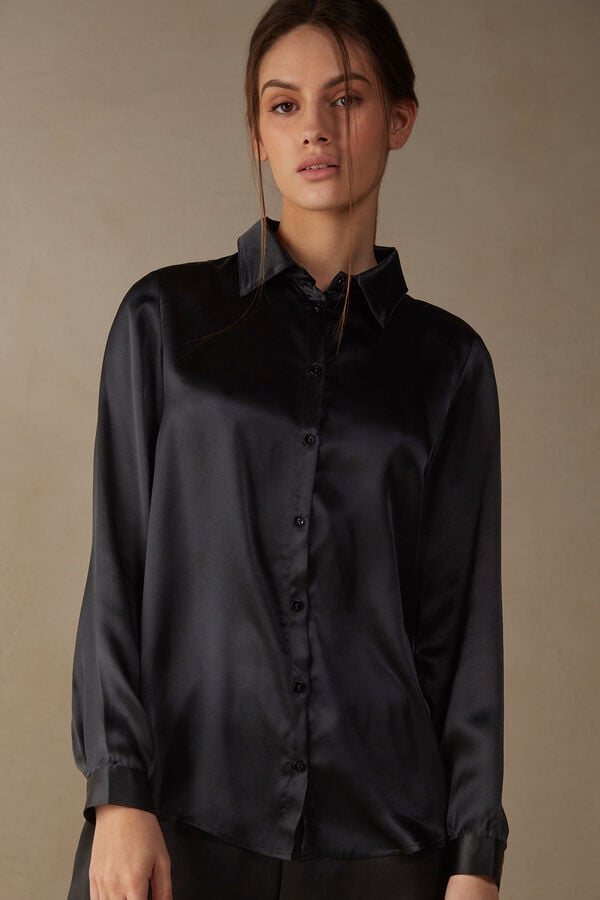 Intimssimi Long Sleeve Silk Shirt μαυρα | FGRUI93904