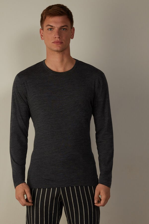 Intimssimi Long-sleeve Crew-Neck Merino-Μαλλί Top σκούρο γκρι | AGRWC96602