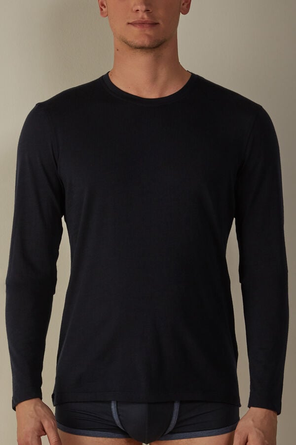 Intimssimi Long-sleeve Crew-Neck Merino-Μαλλί Top μπλε | GGREC93426