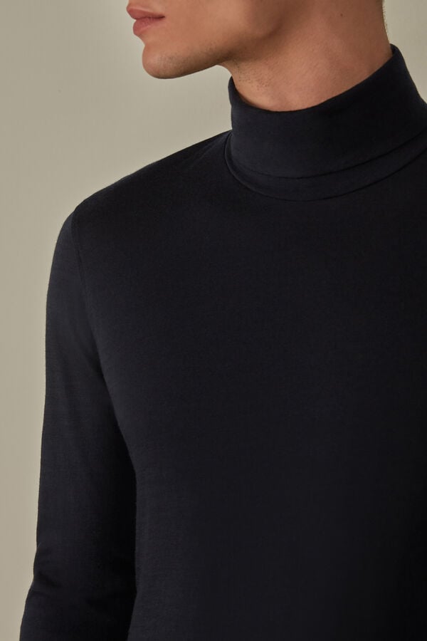 Intimssimi Long-sleeve High-Neck Merino-Μαλλί Top μπλε | UGRTG47840