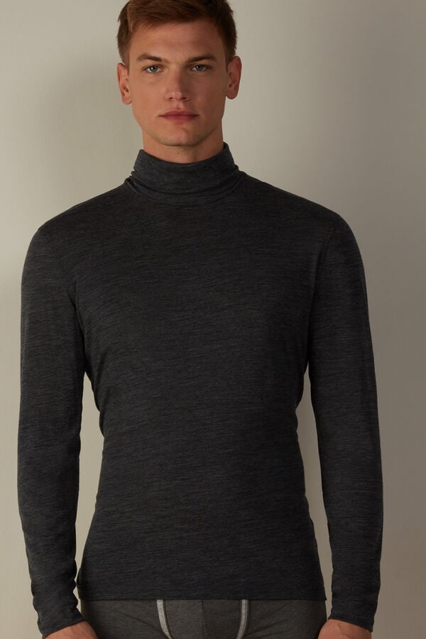 Intimssimi Long-sleeve High-Neck Merino-Μαλλί Top σκούρο γκρι | UGRTG68139