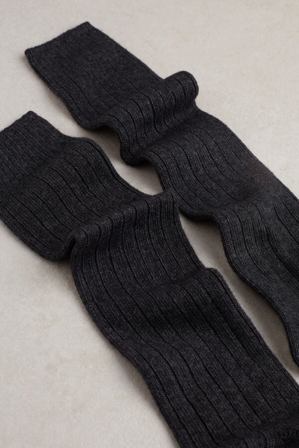 Intimssimi Long Πλευρωτός Socks in Cashmere and Μαλλί γκρι | XGRGW49659