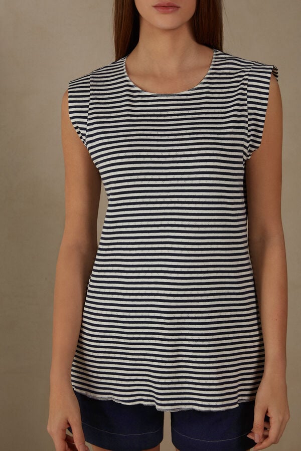 Intimssimi My Ανεση Zone αμανικα Top in Perforated βαμβακερα Stripes | XGRBH71441