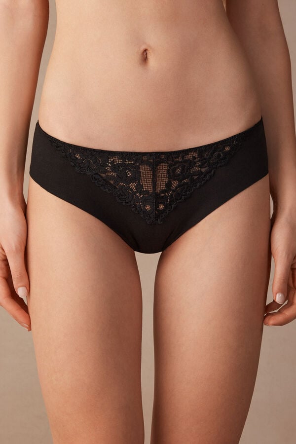 Intimssimi Pretty Flowers Seamless βαμβακερα Panties μαυρα | ZGRNQ39380