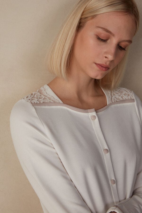 Intimssimi Romantic Bedroom Button Up Night Shirt in Modal with Μαλλί ασπρα | TGRWZ99935