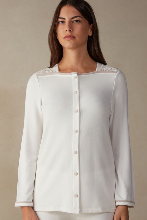 Intimssimi Romantic Bedroom Button Up Top in Modal with Μαλλί ασπρα | GRXMI12245