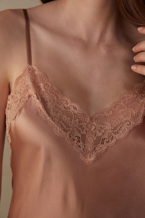 Intimssimi Silk Slip with δαντελα Insert Detail Natural | QGRUV50193