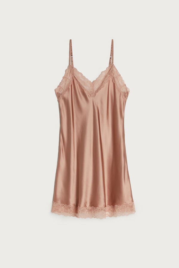 Intimssimi Silk Slip with δαντελα Insert Detail Natural | QGRUV50193