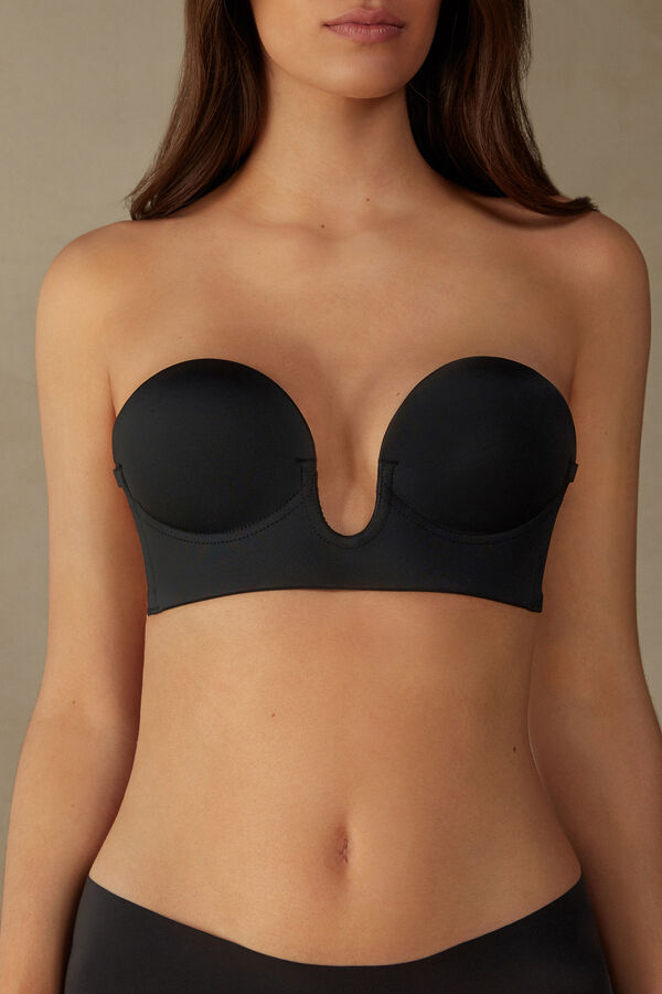 Intimssimi Stick-On Bandeau Plunge Bra with Graduated Cups μαυρα | GRQAV45609