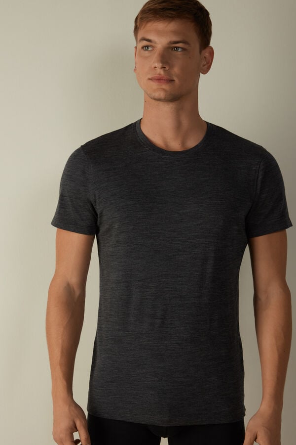 Intimssimi Stretch Merino Μαλλί κοντο-Sleeve T-Shirt σκούρο γκρι | GRCIF25981