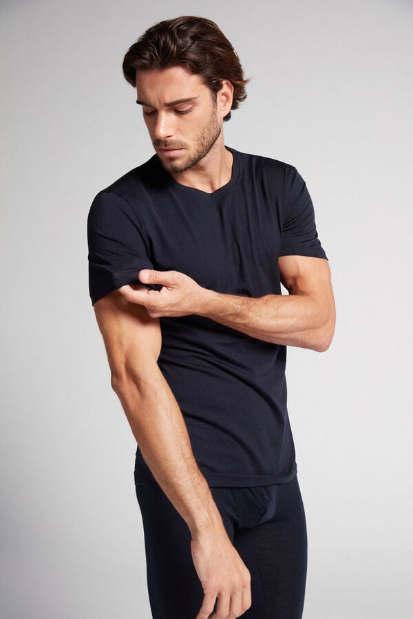 Intimssimi Stretch Merino Μαλλί κοντο-Sleeve T-Shirt μαυρα | SGRNY61414