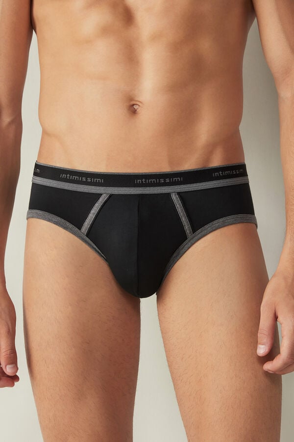 Intimssimi Stretch Supima® βαμβακερα Brief with Logo Detail μαυρα | SGRVO15422