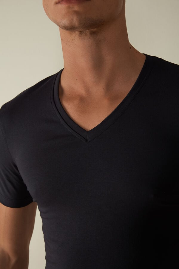 Intimssimi V-neck T-shirt in Stretch Supima® βαμβακερα μπλε | GRQCS53206