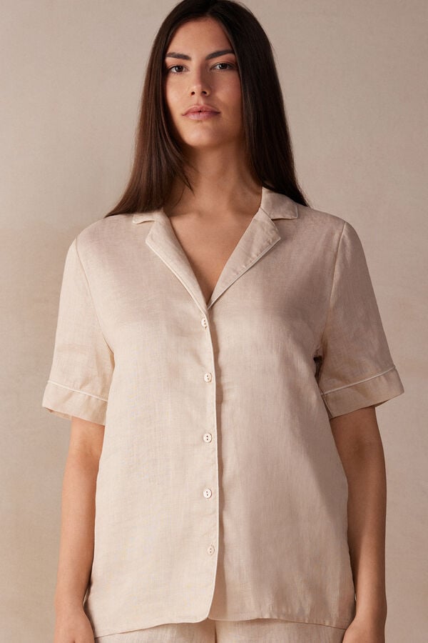 Intimssimi Yacht Night Linen κοντο Sleeve Shirt Natural | DGRVO76264