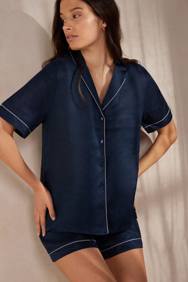 Intimssimi Yacht Night Linen κοντο Sleeve Shirt μπλε | GRCVG49533