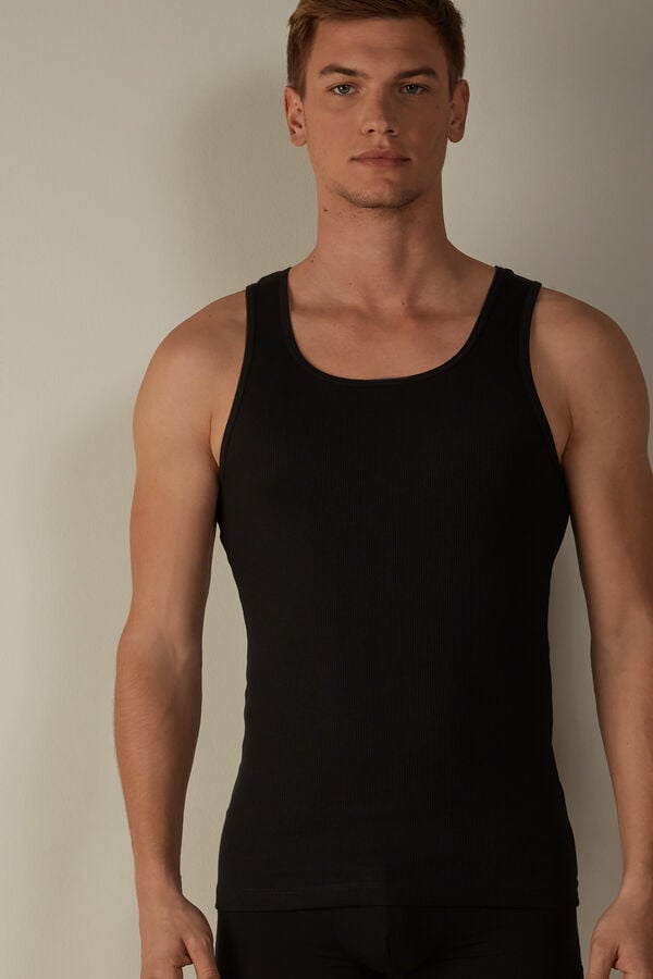 Intimssimi Πλευρωτός Supima βαμβακερα Tank Top μαυρα | GRQAV39432