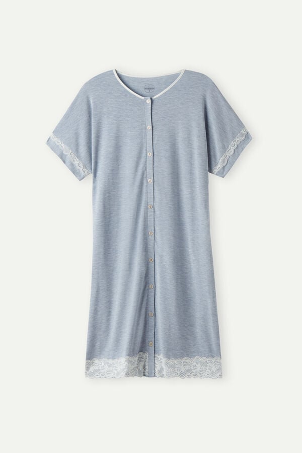 Intimssimi δαντελα Trim Button Up Nightgown ανοιχτο μπλε | ZGRMJ98306