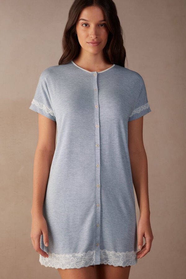 Intimssimi δαντελα Trim Button Up Nightgown ανοιχτο μπλε | ZGRMJ98306