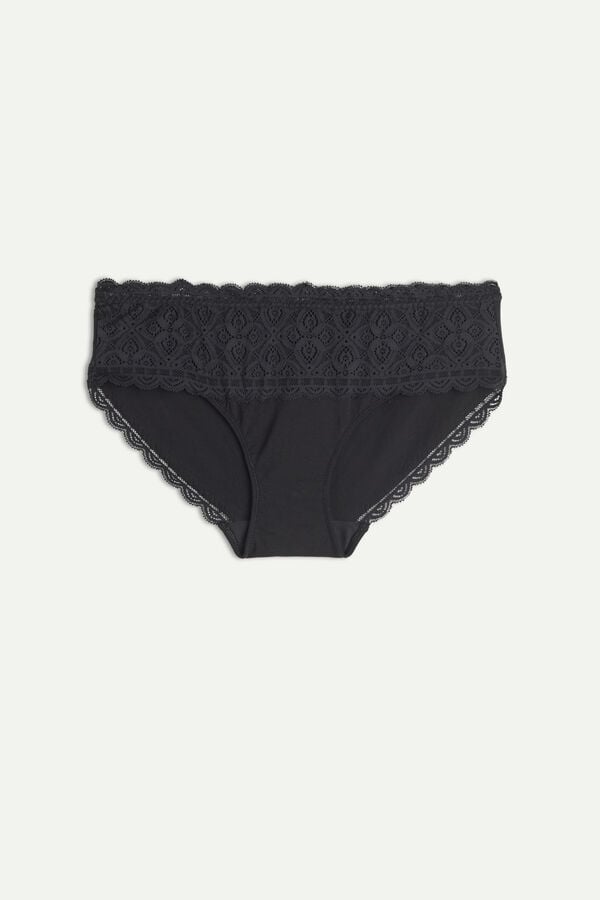 Intimssimi δαντελα and βαμβακερα High Rise Panties μαυρα | BGRSO98673