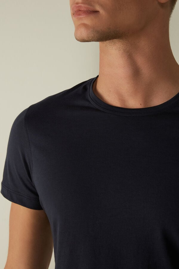 Intimssimi κοντο-Sleeve Crew-Neck T-Shirt in Extra-Fine Supima® βαμβακερα μπλε | BGRSD59982