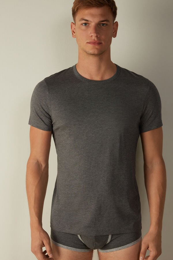 Intimssimi κοντο Sleeve Crew Neck T Shirt in Supima® βαμβακερα σκούρο γκρι | LGRTR14076