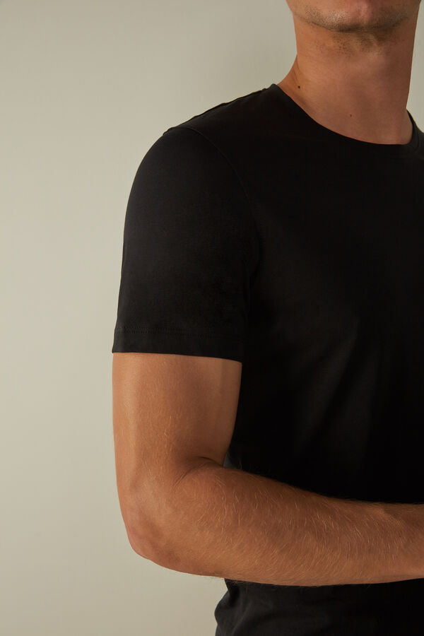 Intimssimi κοντο-Sleeve Crew-Neck T-Shirt in Extra-Fine Supima® βαμβακερα μαυρα | ZGRMJ34267