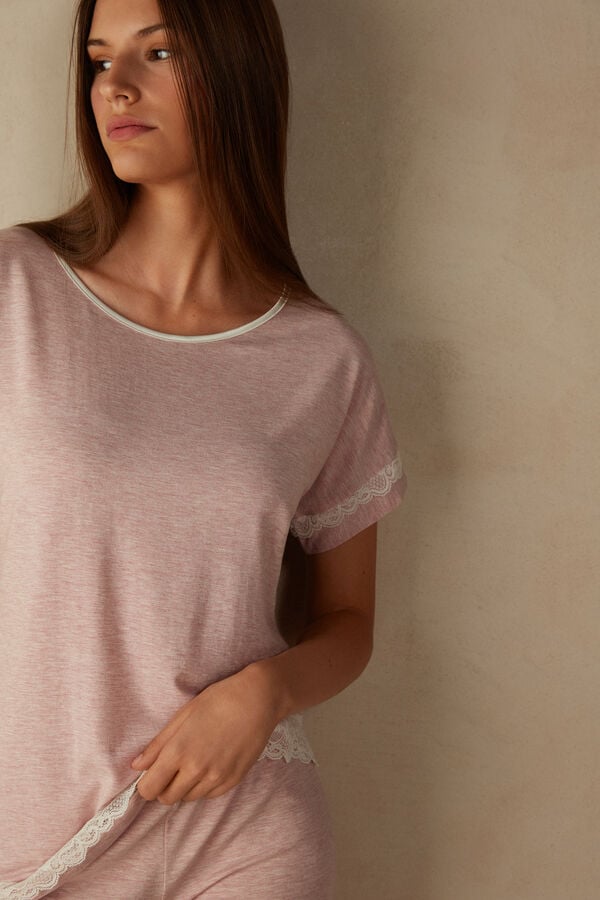 Intimssimi κοντο-Sleeve Modal Top with δαντελα Detail ροζ | GRXMI14203